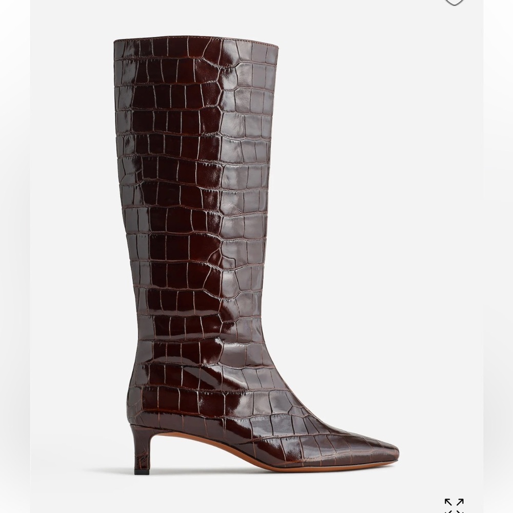 Madewell The Dimes Leather Kitten-Heel Knee Boot Chocolate Raisin Women Size 7 - Picture 2 of 15